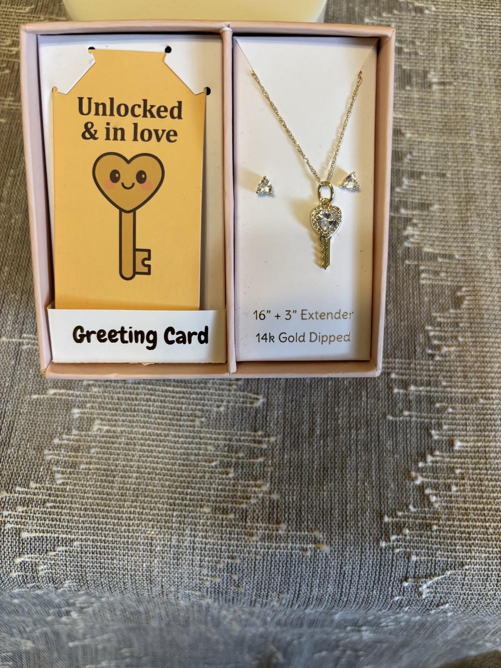 Source Unknown Gold Heart Key Necklace with Triangle Studs - Gold